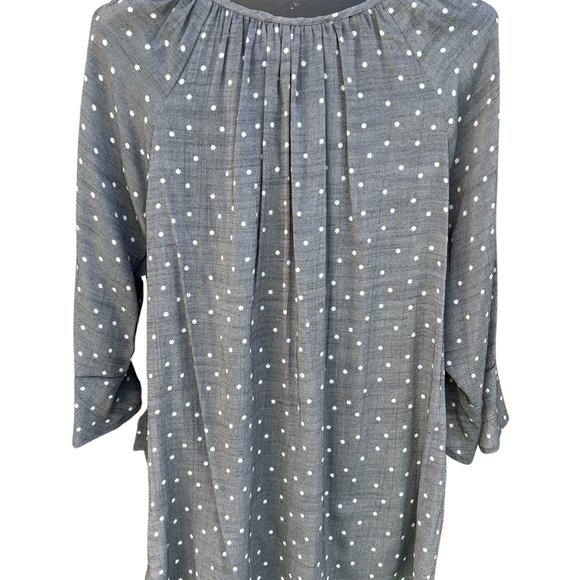 Fred David Ruffle Sleeve Polka Dot Rayon Blend Blouse Top Gray & White Plus 1X - Picture 2 of 9
